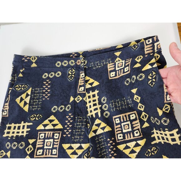 Vtg 90s Banana Bay Resort Wear Capri Pant Geometric Print 4 Pockets Navy Yellow - Picture 10 of 16